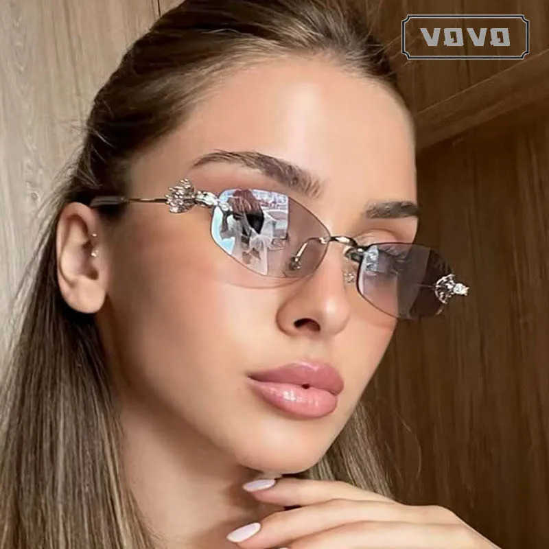 Fashion Sunglasses Y2K Alloy Rimless Polygon Sunglasses Women Men Luxury Brand Designer Rhinestone Sun Glasses Punk Popular Hip Hop ShadesT260923