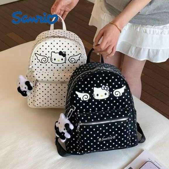 Sanrio Backpacks Korean-style ins polka dot cartoon Hello Kitty backpack for women unique design with cute angel wings student schoolbag L260923QAQY