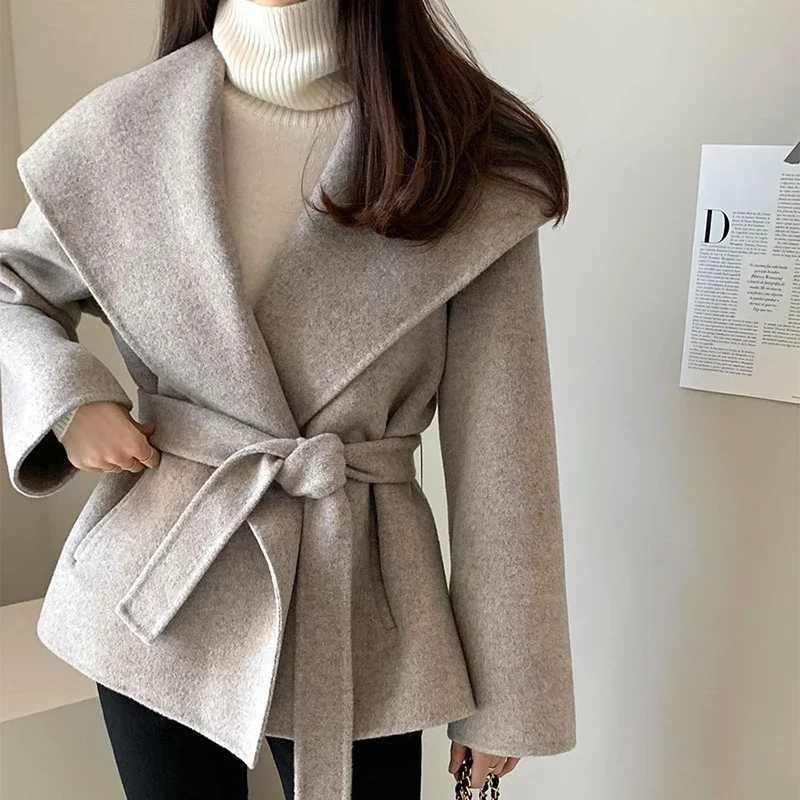 MEXZT Elegant Wool Blends Coats Women Black Bandage Woolen Jackets Winter Ladies Commute Outerwear Korean Fashion Overcoat New S260923GRR6