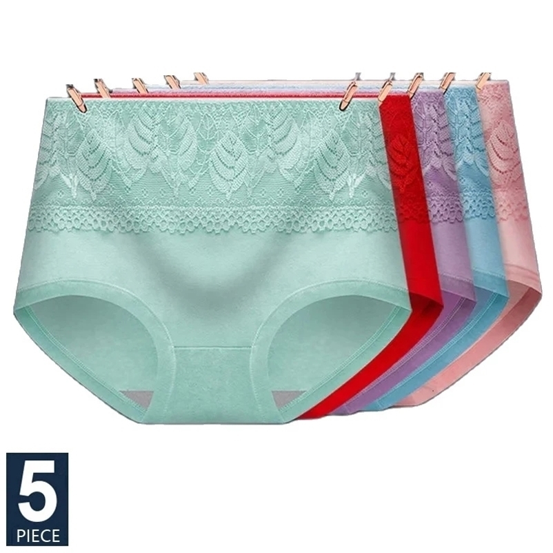 5PCS/Set High Waist Women Panties Pure Cotton Body Shaper Underwear Breathable Cute Briefs Sexy Lace Comfort Female Lingerie 260922