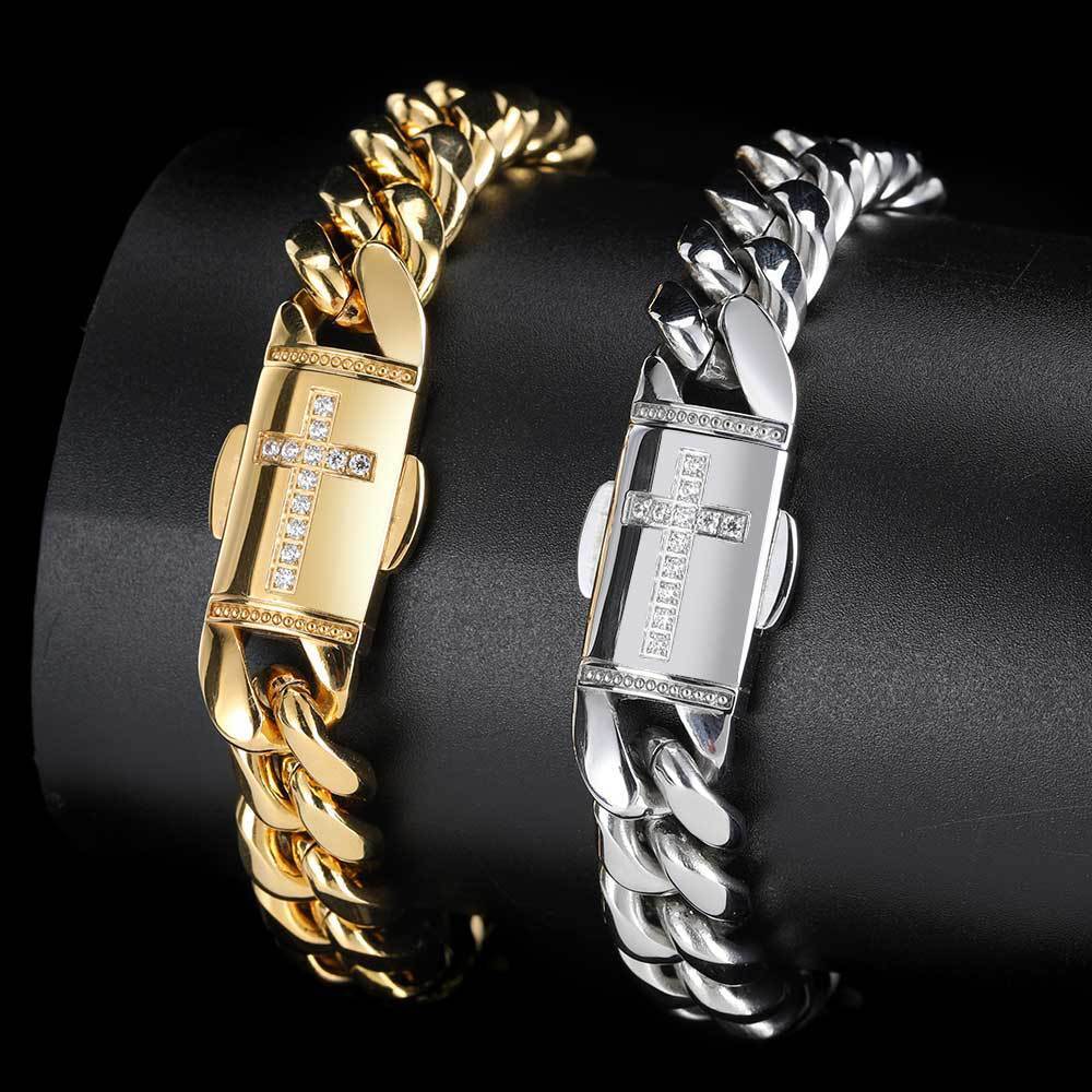 Wholesale Hip Hop 12mm Gold Plated Cuban Link Bracelet Mens High Polished Miami Stainless Steel Cuban Bracelets With Box Buckle