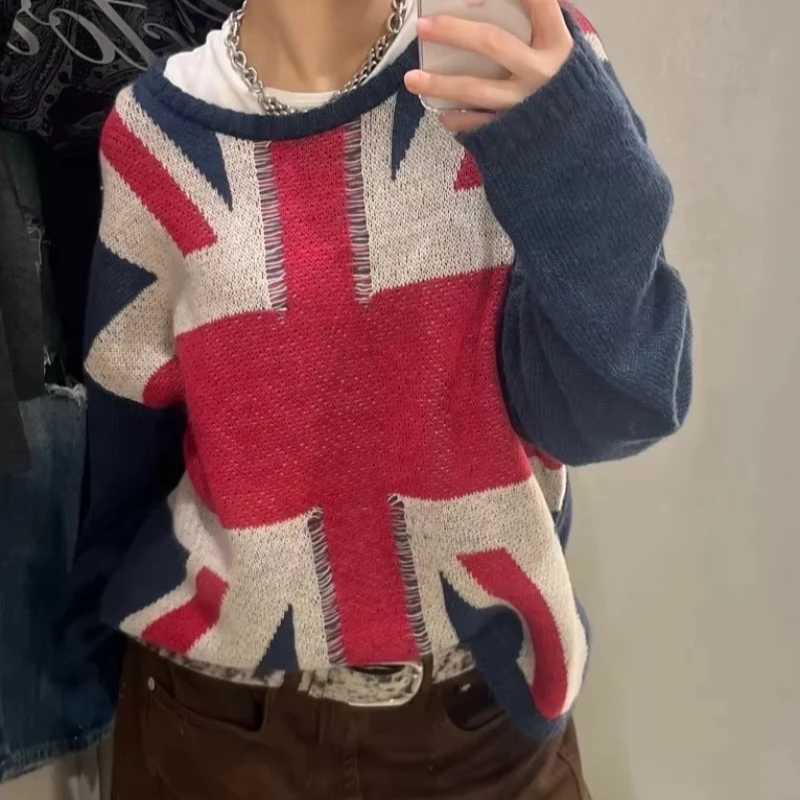 Women's Sweaters Autumn Winter New Harajuku Recreation Jacquard Crew Neck Knit Sweater Men Women Individuality Loose Long Sleeve Knit Top Emo H