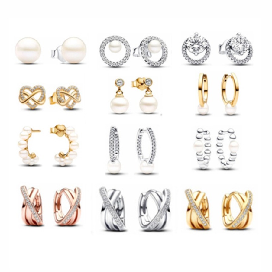 Elegant Designer Womens Pearl Earrings Sparkling Zircon Round Twisted Ring Earrings Light Luxury Womens Jewelry Anniversary Premium Gift