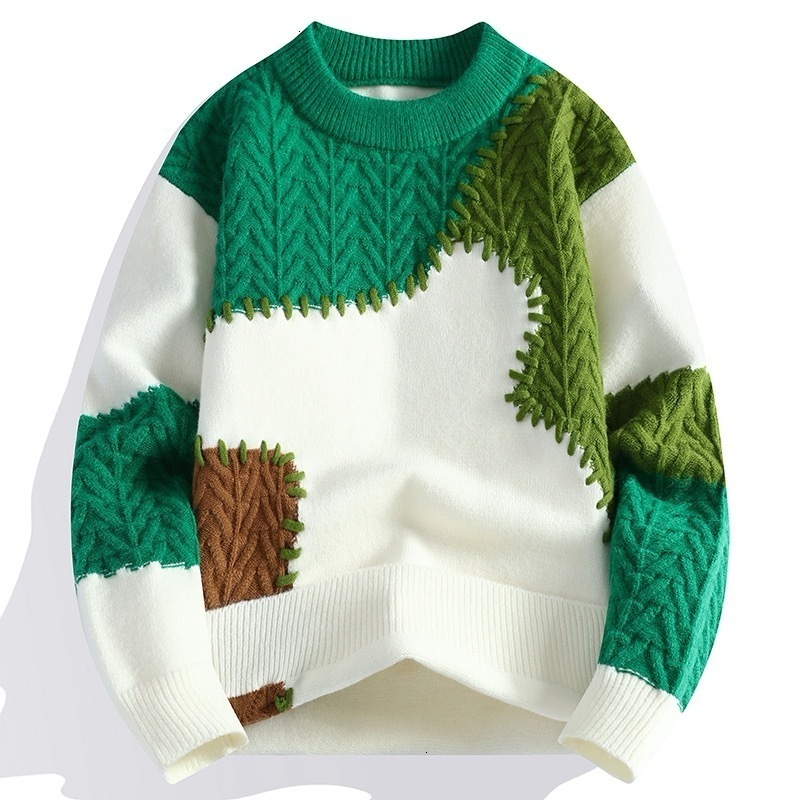Winter Fashion Sweater Men Patchwork Casual Knit Pullovers Mens Thick Warm Harajuku Loose Knitted Sweaters O-Neck Streetwear Man