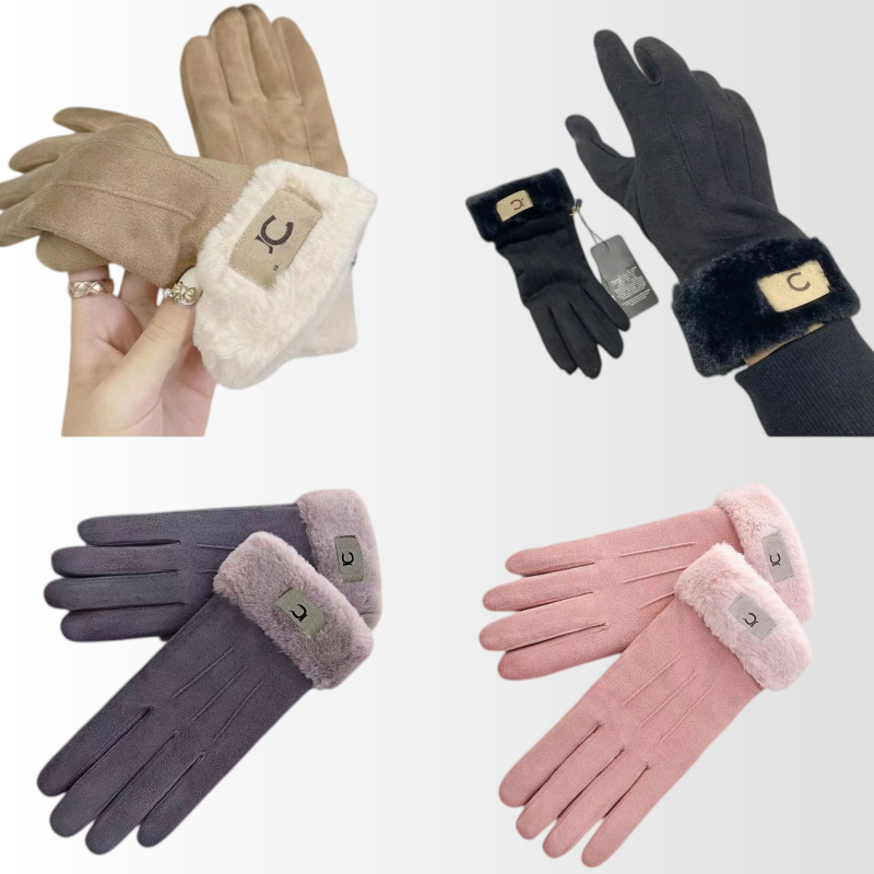 High Quality Designer Gloves Classic Full Finger Plush Lined Glove Luxury Faux Suede Letter Leather Design Solid Color Black Pink Khaki Multiple Col