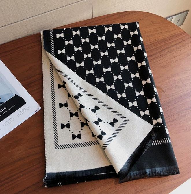 white Classic Black bow Women Designer Scarf 100% Cashmere Scarves For Winter Warm mens and Womens Long Wraps Size 180x65cm 100%