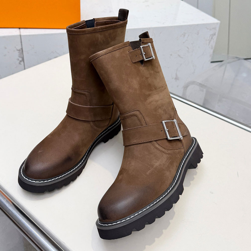 Territory Ankle Boot Womens Luxury Designer Boot 1AKH9E Refined Soft Suede Calf Leather Motorcycle Boots Fashion Brand Autumn Winter Boots Rubber So