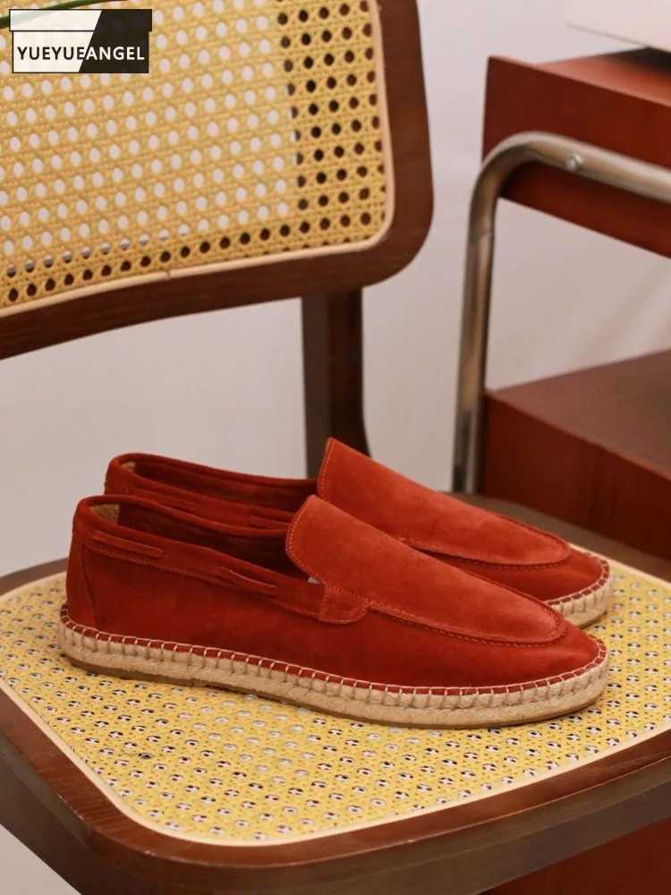 Dress Shoes Retro Summer Men 2025 New Straw Platform Bottom Suede Leather Breathable Comfortable Casual Shoes Flat Fisherman shoes Loafers X260923