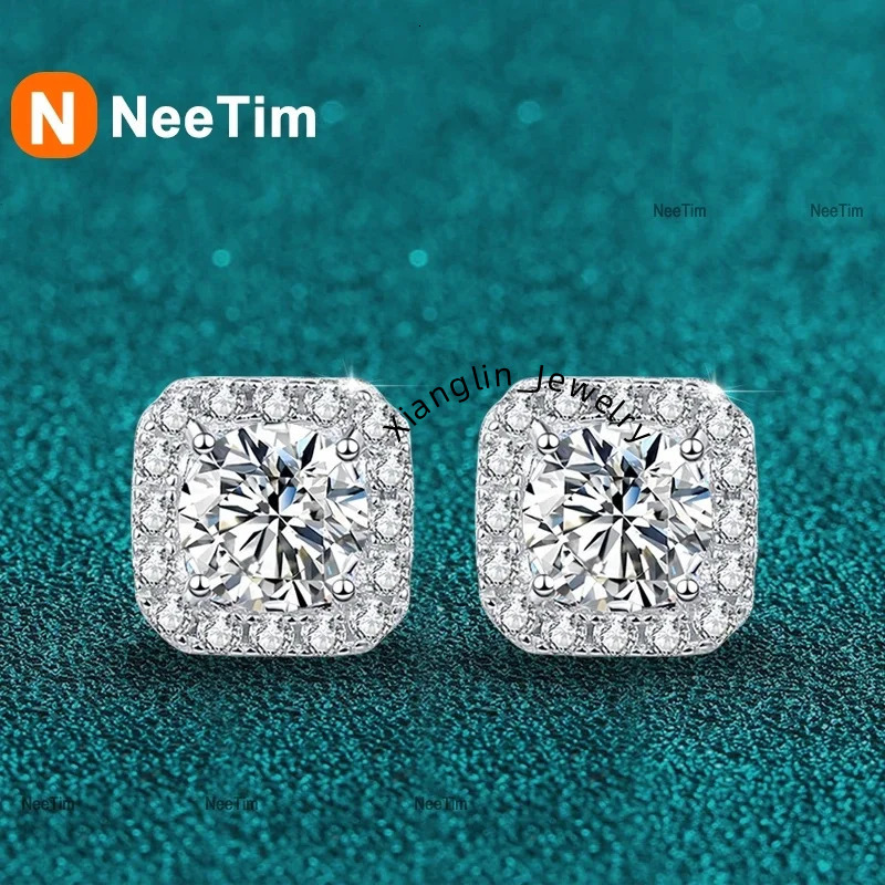 Neetim Real 0.5-1 Carat D Color Moissanite Stud Earrings For Women 100% 925 Sterling Silver Sparkling Earring Wedding Jewelry
