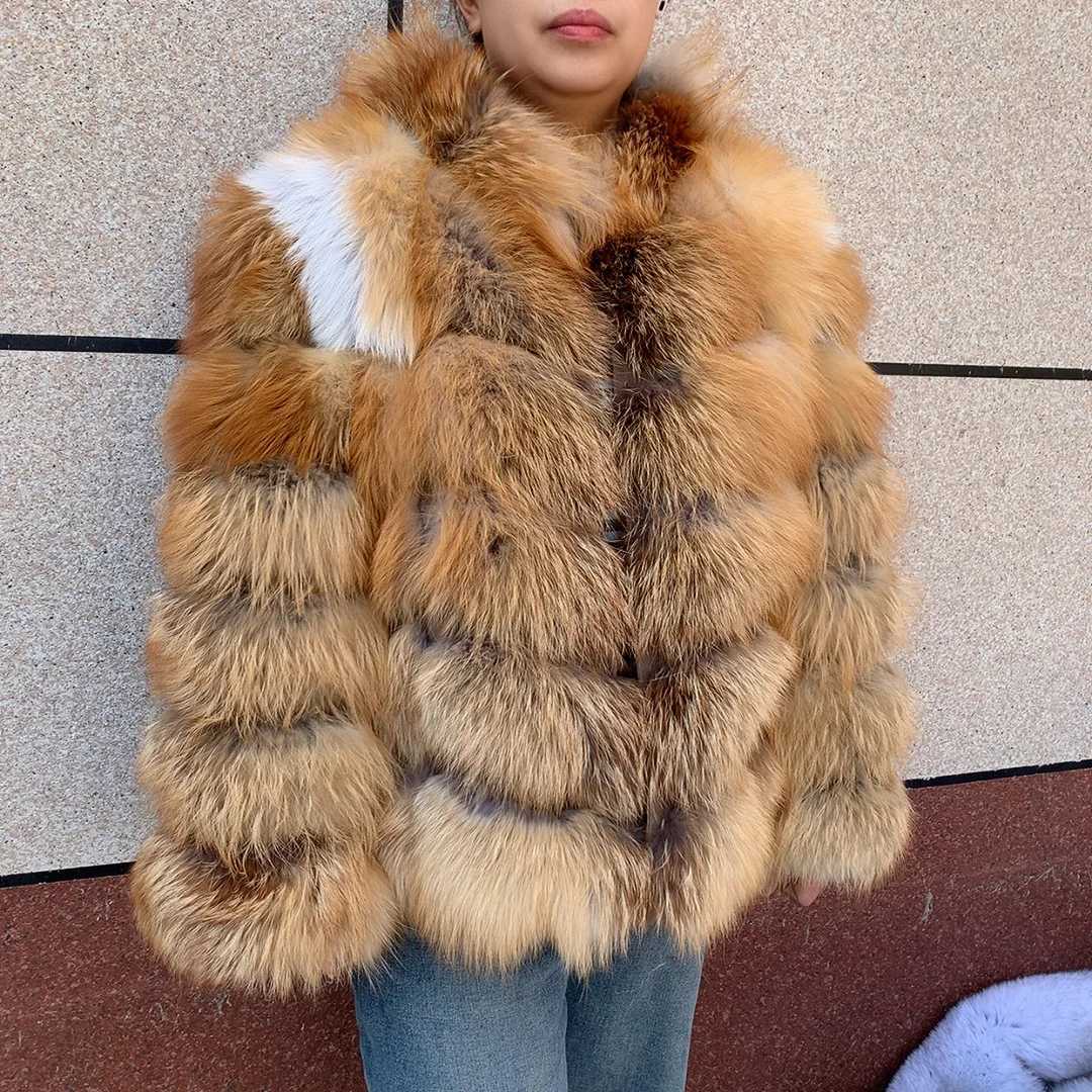 HUA QIU MEI SI Natural Red Fur Jacket for Women's Winter Warmth 100% True Fur Leather Jacket Red Jacket M260922