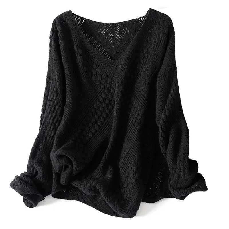 Women's Sweaters Plus Size 6XL 150kg Autumn Winter Women Long Sleeve Loose Solid Color Sweater Hollow Out Oversized Pullover Casual Knitted Top