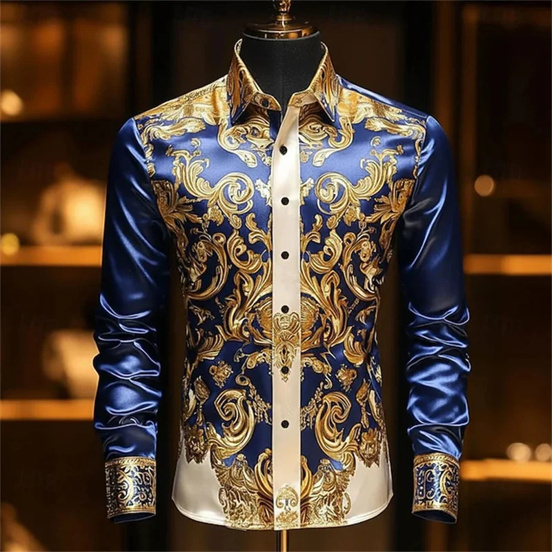 Men's Floral Print Ethnic Baroque Shirt Long Sleeve Vintage Vacation Summer Spring Autumn Lapel Shirt Black Burgundy Dark Blue 260923