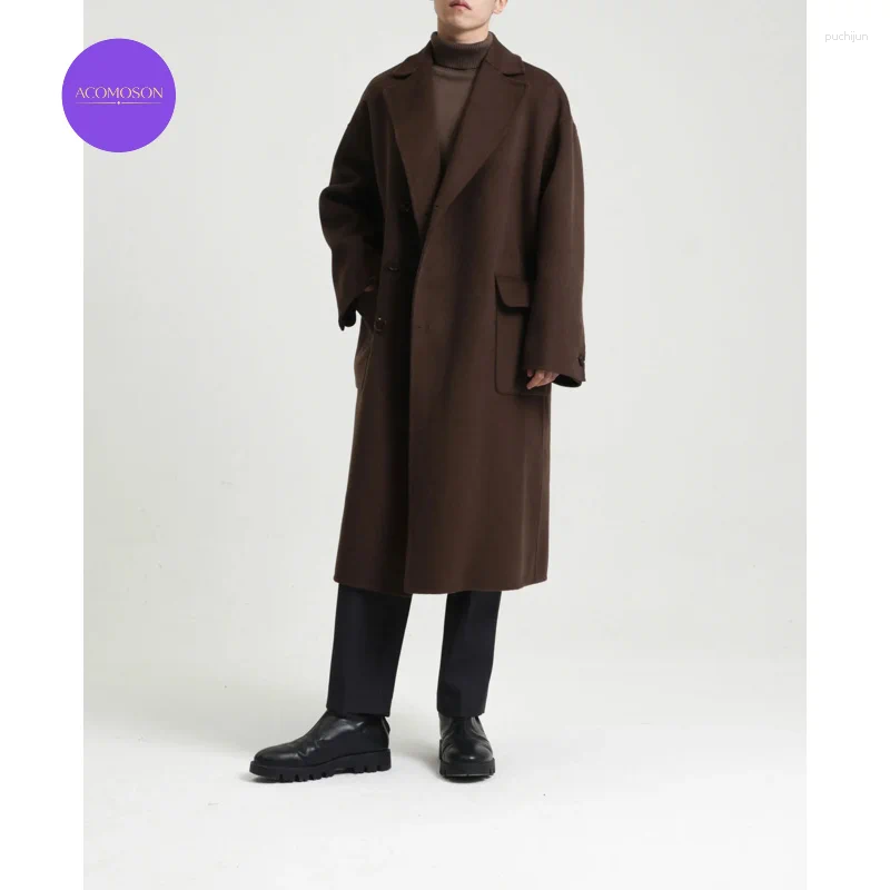 High Quality EU US Size Autumn Winter Casual Office Daily Outdoor Solid Color Long Wool Coat For Men