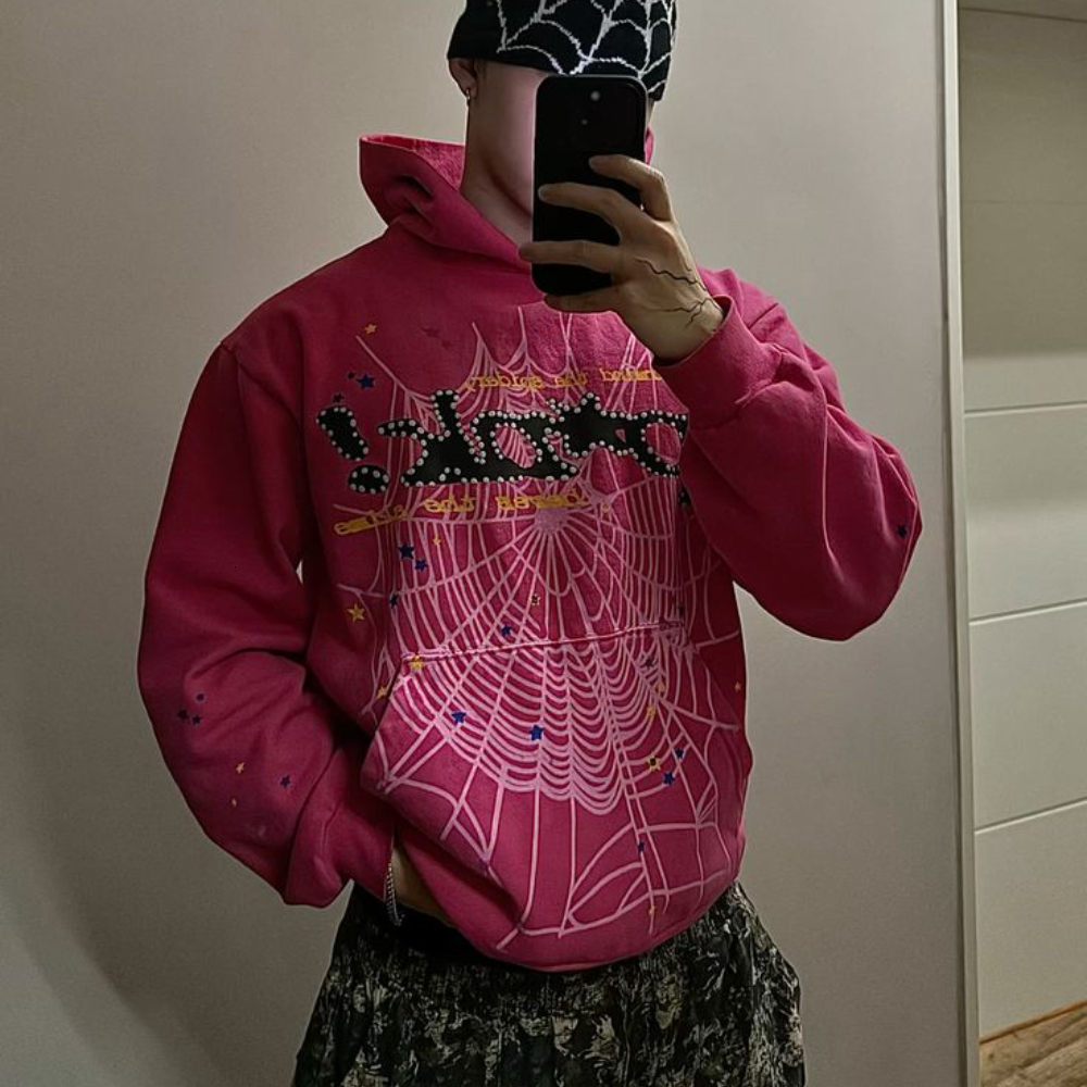 designer hoodie high quality cotton mens pullover Sweatshirt Sweatpant foaming graphic y2k hip hop pink Tracksuit Joggers Pants unisex Spyder hoodie