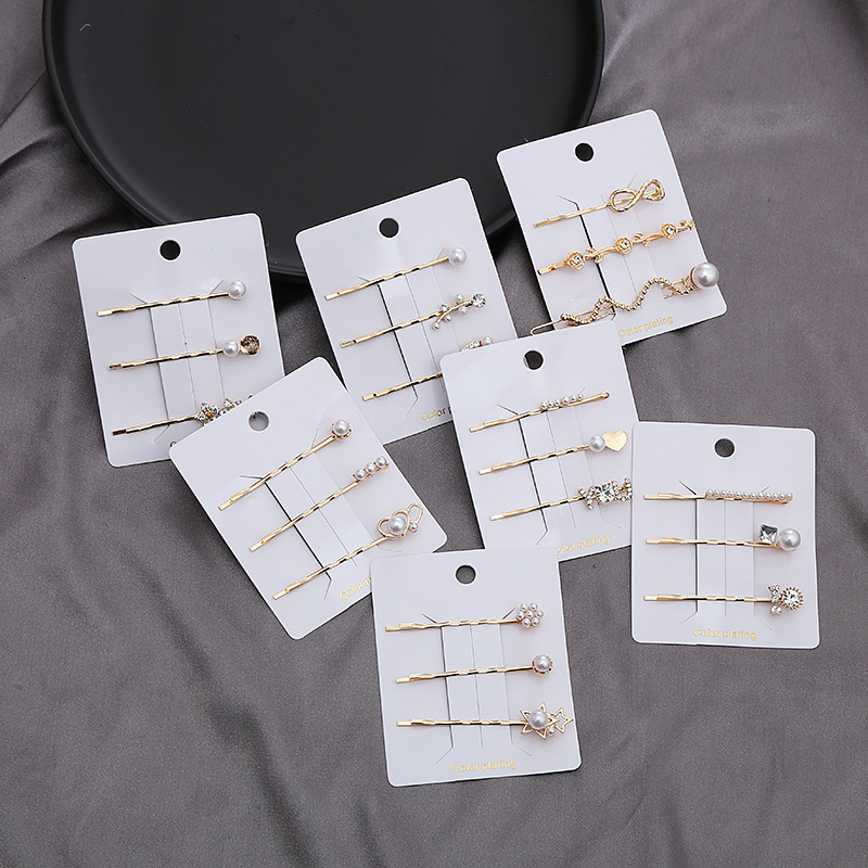 Korean-style new elegant accessories for girls: bangs side clips bobby pins simple rhinestone and pearl hair clip sets