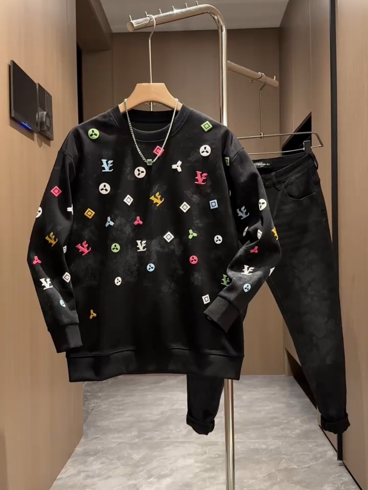 2026 New Designers' Autumn-winter Luxury Casual Men's Sweater Trend Brand Round-neck Casual Multi-purpose Long-sleeved T-shirt Tie-dye Top