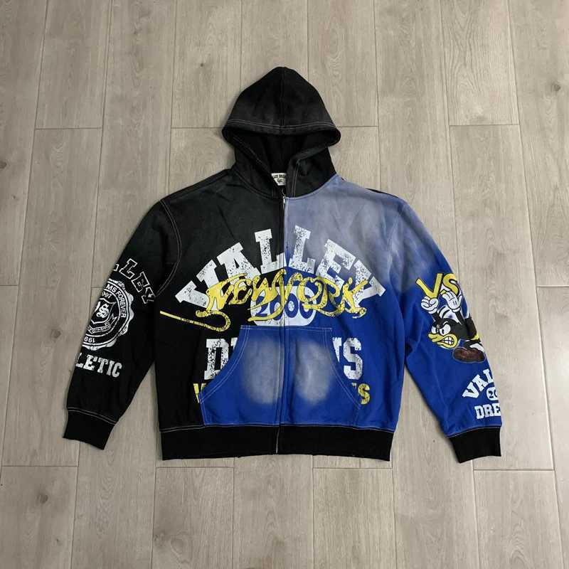 and Black 2026 Blue New Color Blocked Zipper Hoodie Y2K Vintage Oversized Men's Women's Hooeded Jacket M260922