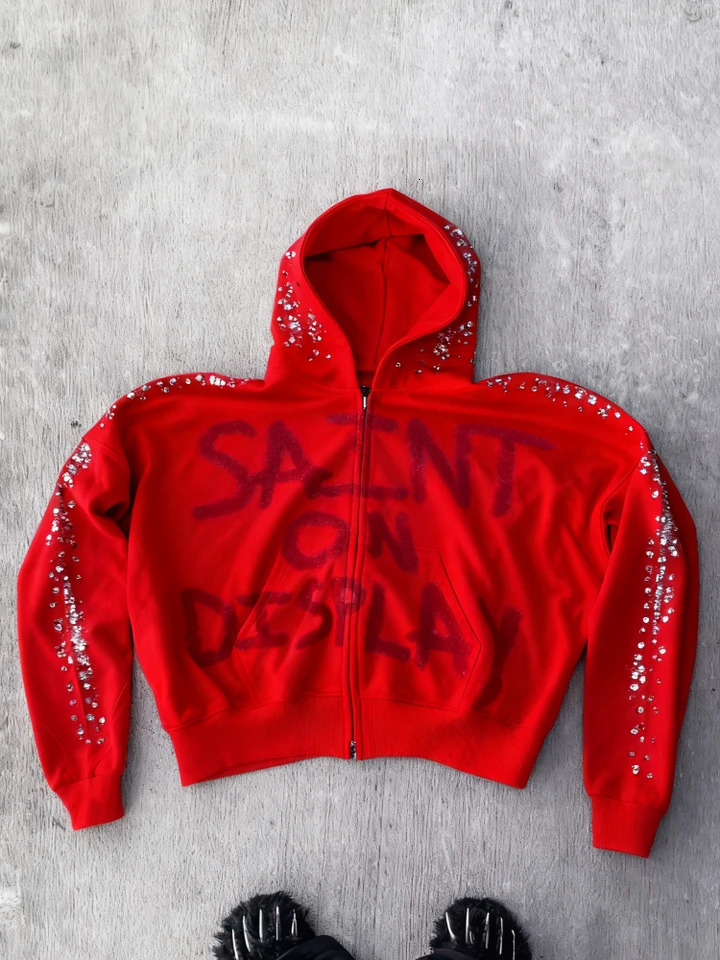 AutumnWinter Gothic Rock Sticky Diamond Fine Flash Letter Printed Hoodie Loose Mens and Womens Top y2k 260922