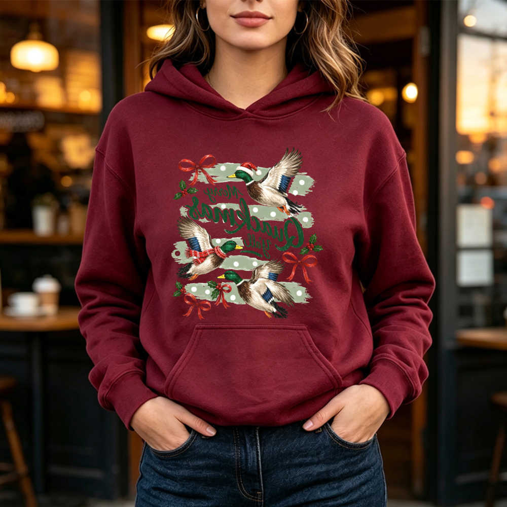 Quackmas Women's Merry Hoodies Sweatshirts Funny Duck Christmas Graphic Long sleeve Hoodie Autumn Winter Cute Holiday Trendy Fashion Unisex Pul