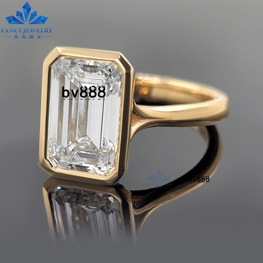 IGI Bezel Set 1CT 2CT 3CT 4CT 5CT Emerald Cut LAB Grown Diamond Wedding Ring 14K Yellow Gold Fine Jewelry Rings for Her