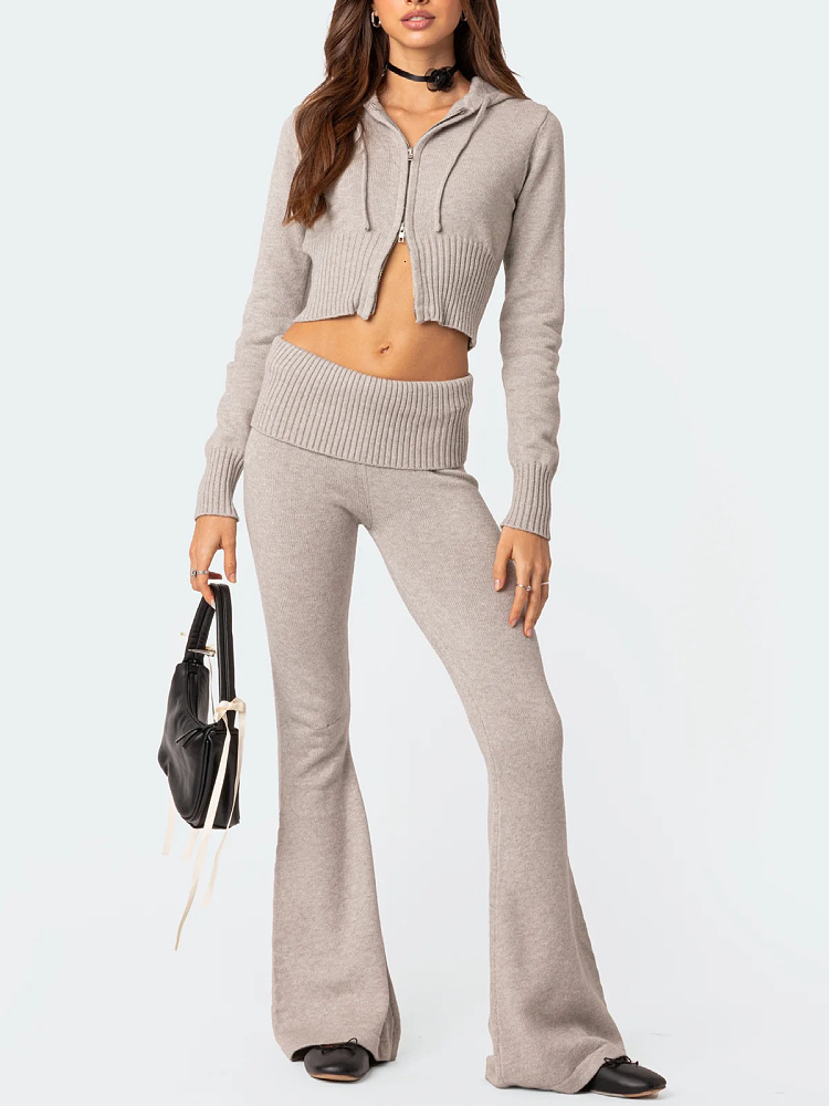 European and American Style Cross-Border Amazon Fashion Women's Casual Sports Two-Piece Set, Consisting of a Zipper Hooded Top and Long Pants