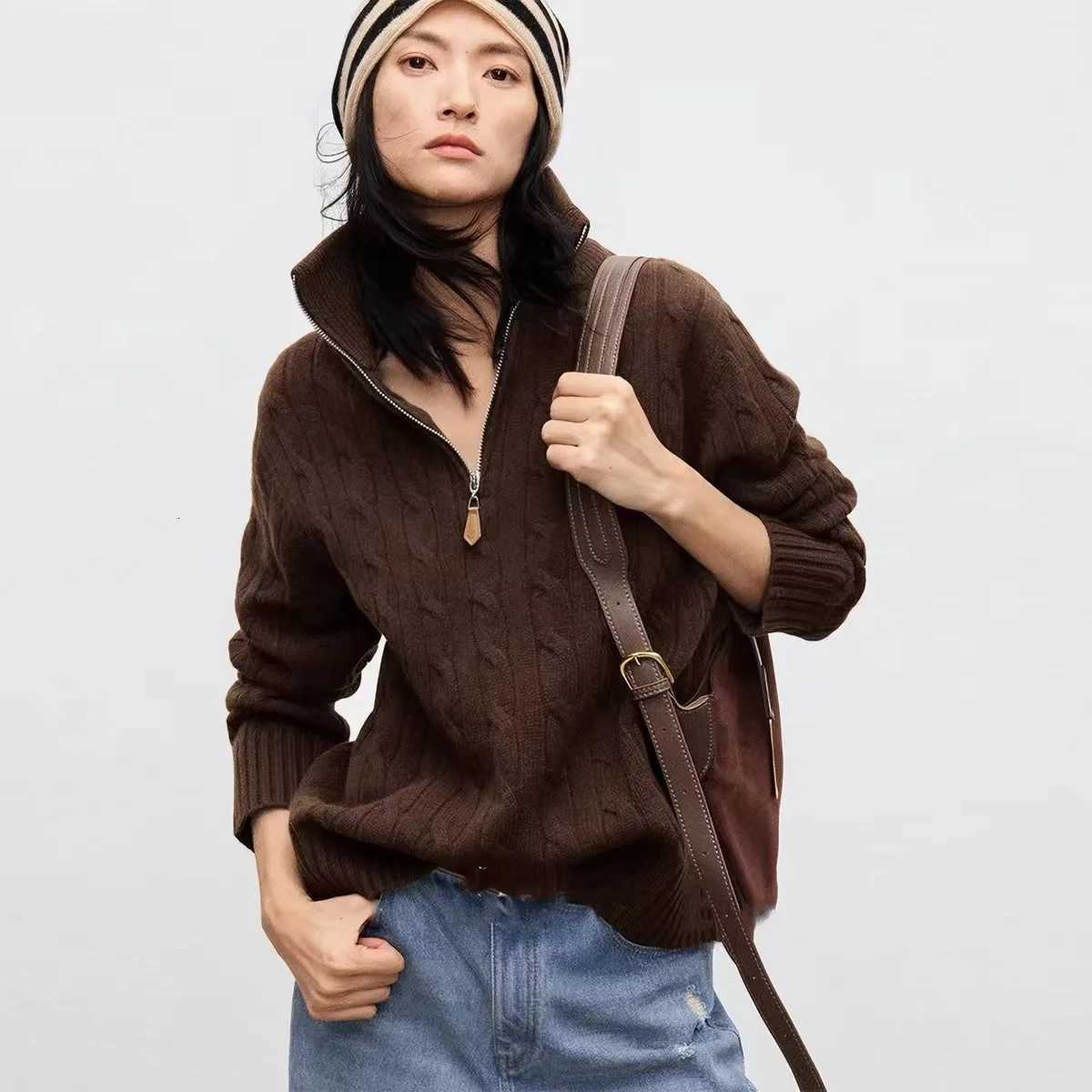 Women's Sweaters Women's 100% merino wool sweater casual high-necked semi-zipper pullover loose fashion Blouse knitted Tops thickened Jump