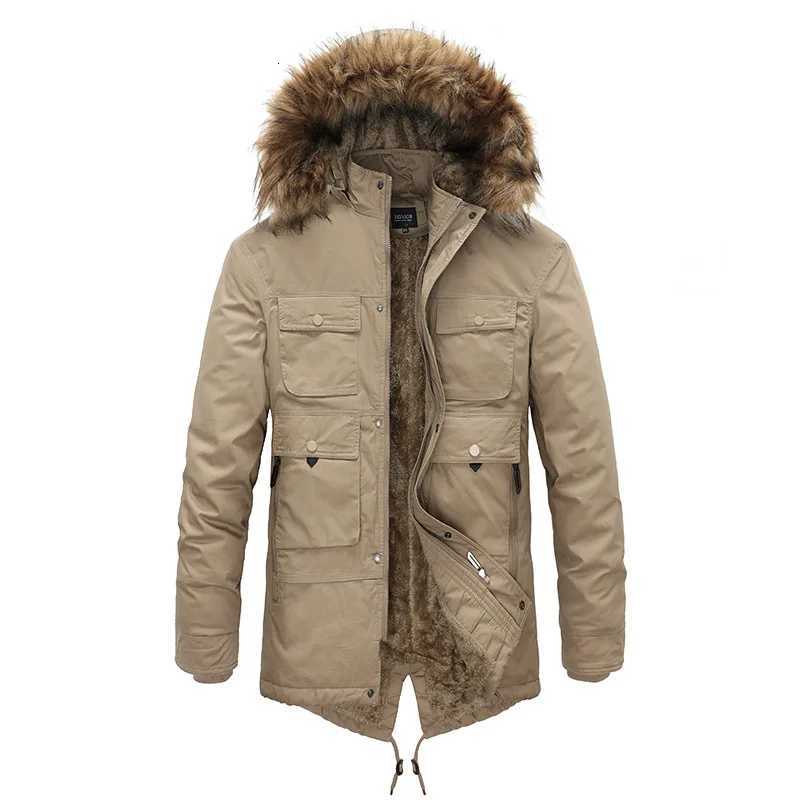 Men's Down Parkas New winter coat men plus fleece medium long padded jacket thickened padded coat fur collar warm men's wear C260922