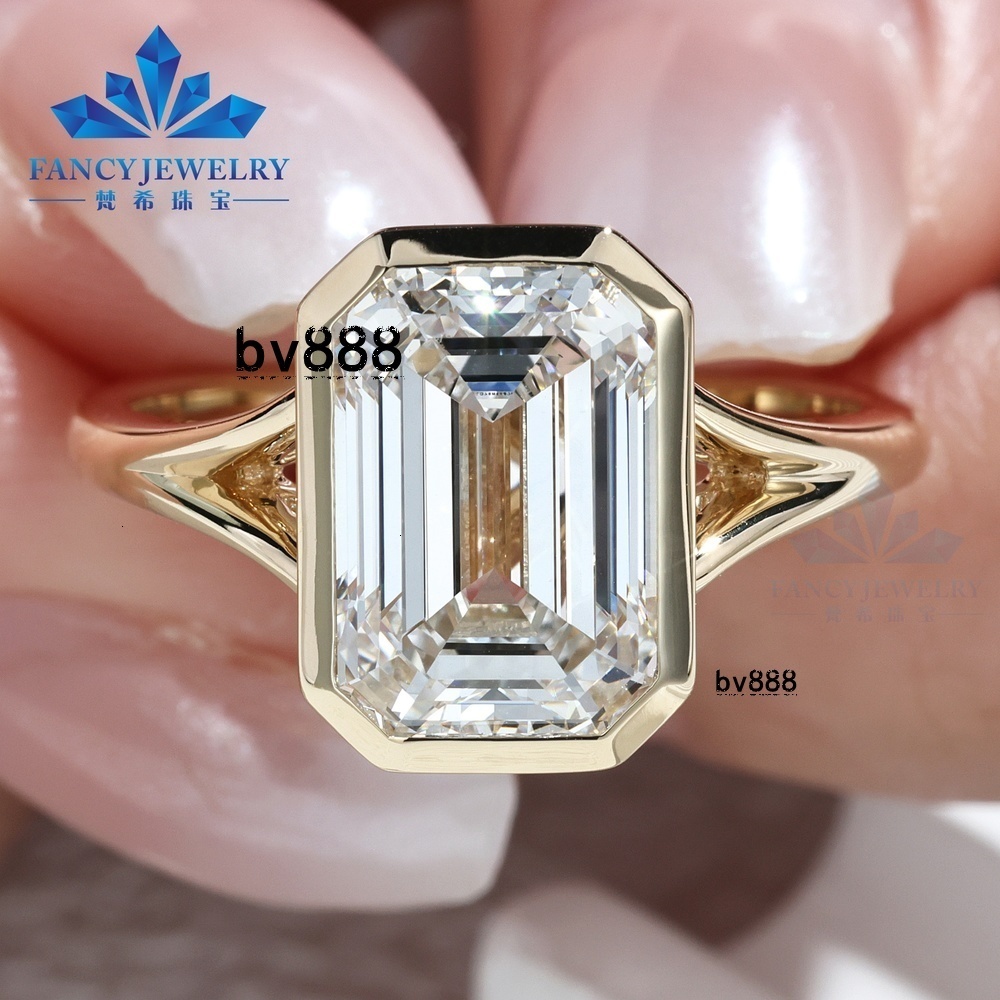 IGI Certificate Emerald Cut Lab Grown Diamond Ring 14K Solid Gold Wedding Band Bezel Setting Jewelry for Women Anniversary Party