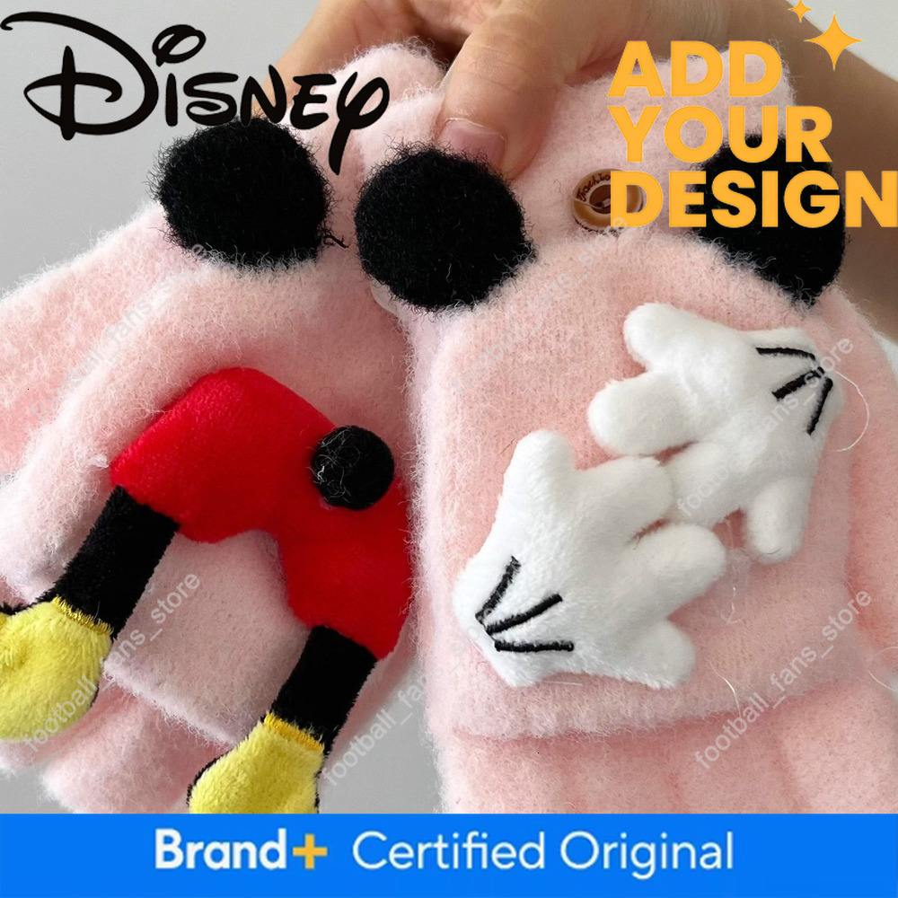 Men's Women's Mickey Mouse 3D Doll Half-Finger Dual-Use Convertible Fingerless Warm Gloves, Autumn and Winter Long Plush Style 4 5