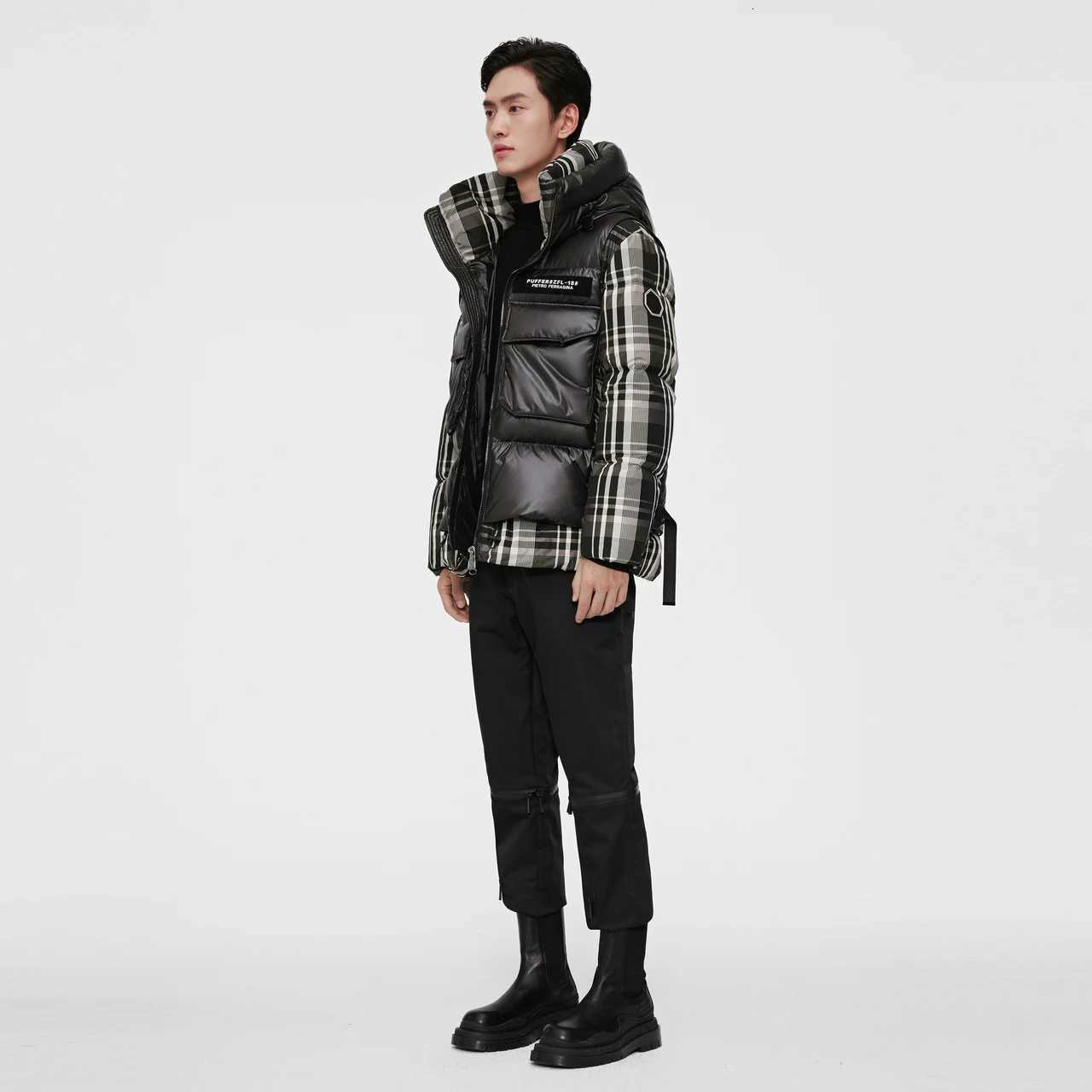Men's Down Parkas Bosideng Mens Puffer Jacket Winter Warm Hooded Down Coat Fashion Outerwear Creative Quilting Design Ribbed Cuffs Magic Sticke
