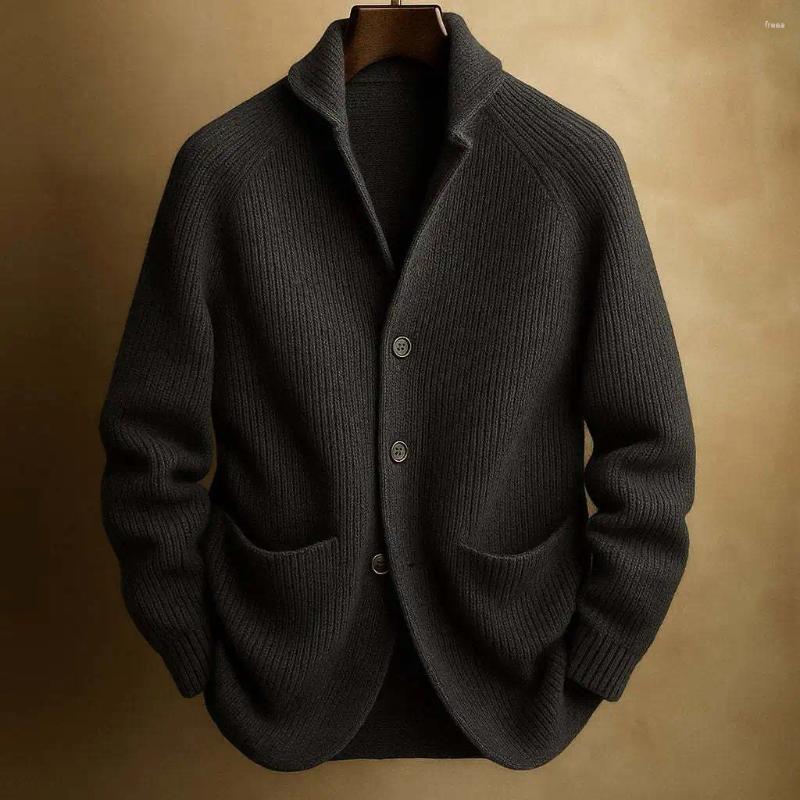 Autumn Winter Fashion Men Single Breasted Long Sleeve Turn-down Collar Casual Trendy Loose Simple Cardigans Male Knitted Coats