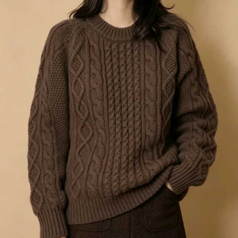 Women's Sweaters Fashionable loose round neck sweater women's casual 100% cashmere knitted solid color top 2026 autumn and winter warm pul