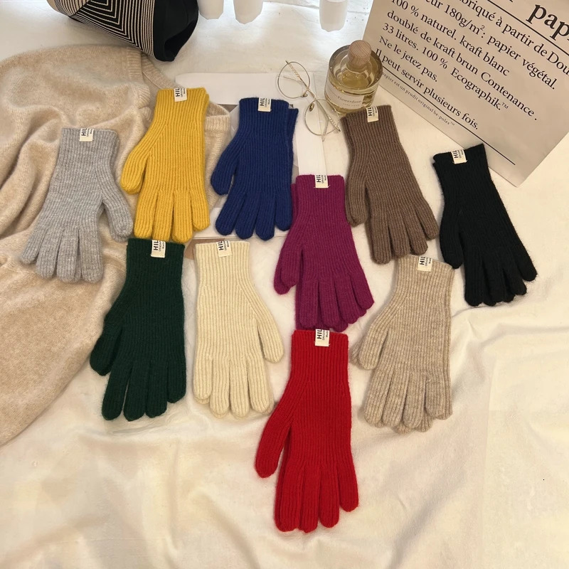 Solid Color Ins Knitted Knitting Wool Gloves Simple Autumn Winter Korean Style Finger Touch Screen Warm Finger Containing Wool 260923