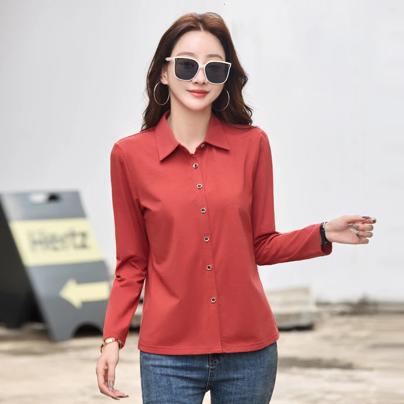 Korean Cotton Polo Shirts Woman Long Sleeve Plus Size Shirts Women In Fashion Button Office Lady Formal Women Top 260923