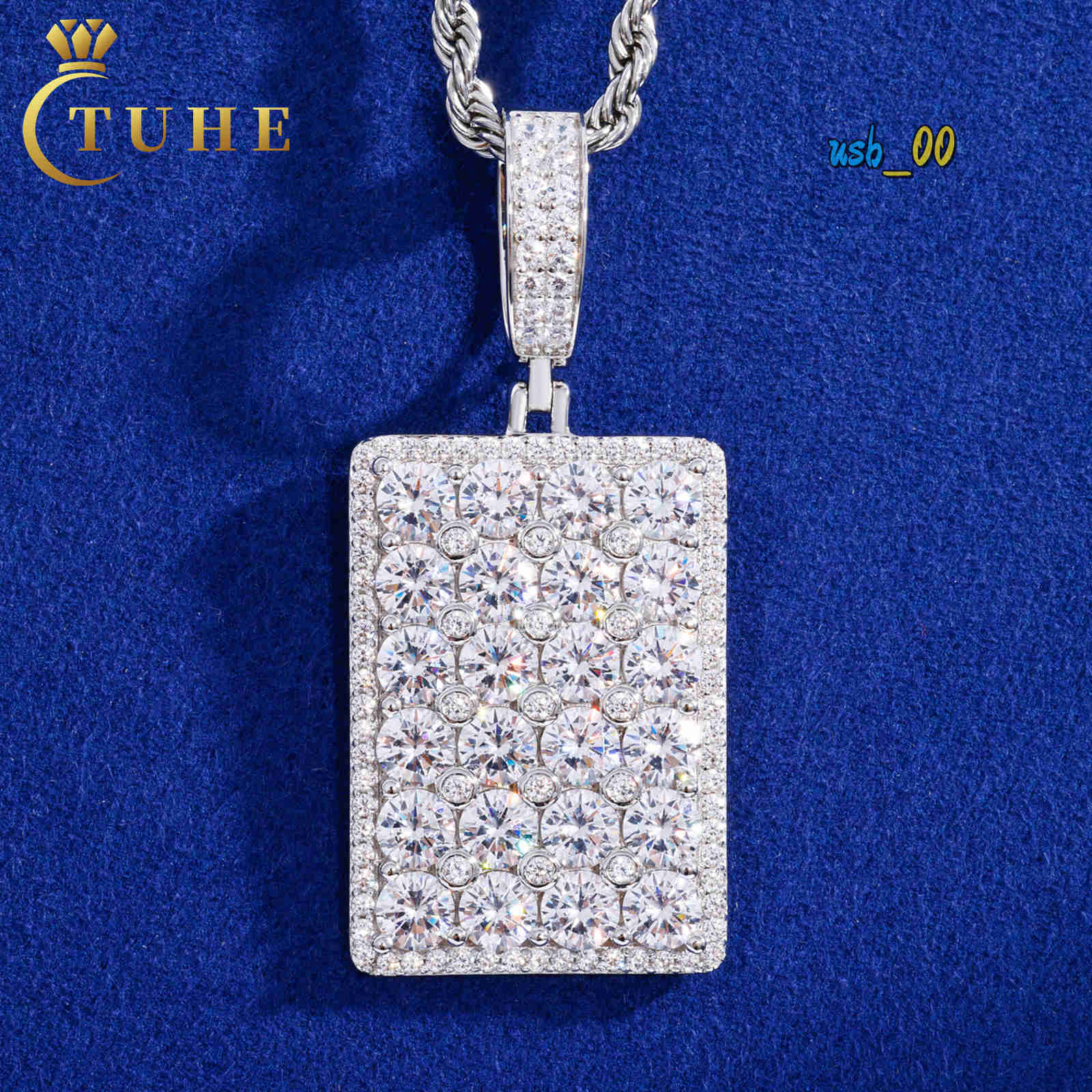 Factory Wholesale Unisex Jewelry Gold Plated 925 Sterling Silver VVS Big Moissanite Iced Square Hiphop Party Dog Tag Pendant