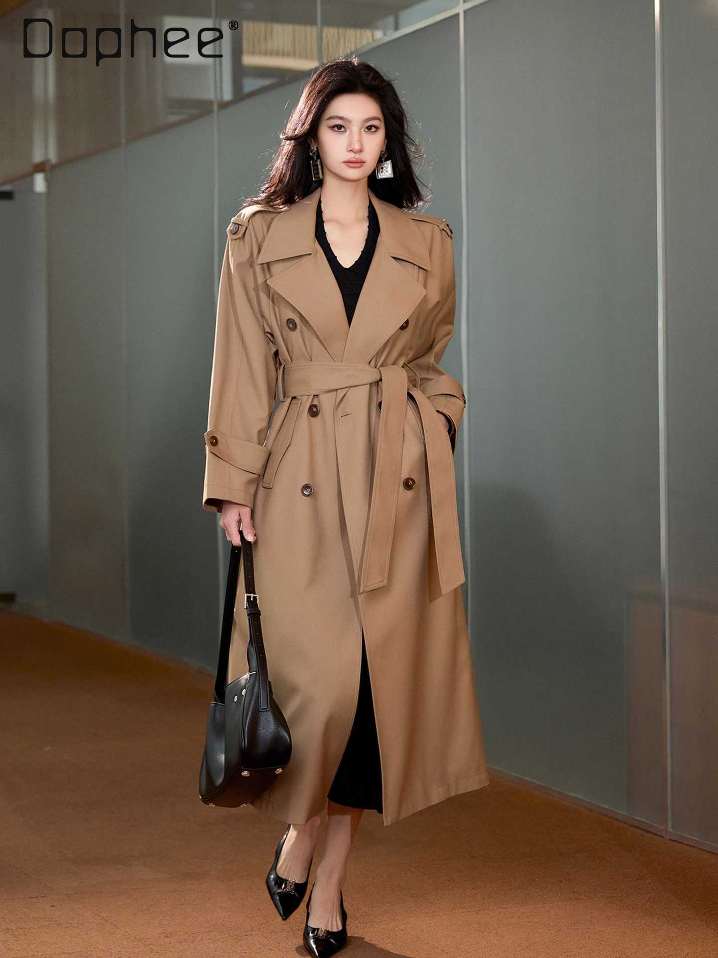 Classic Style Elegant Light Fashion Large Lapel Double-Breasted Trench Coat British Style Slim Casual Long Coat M260922