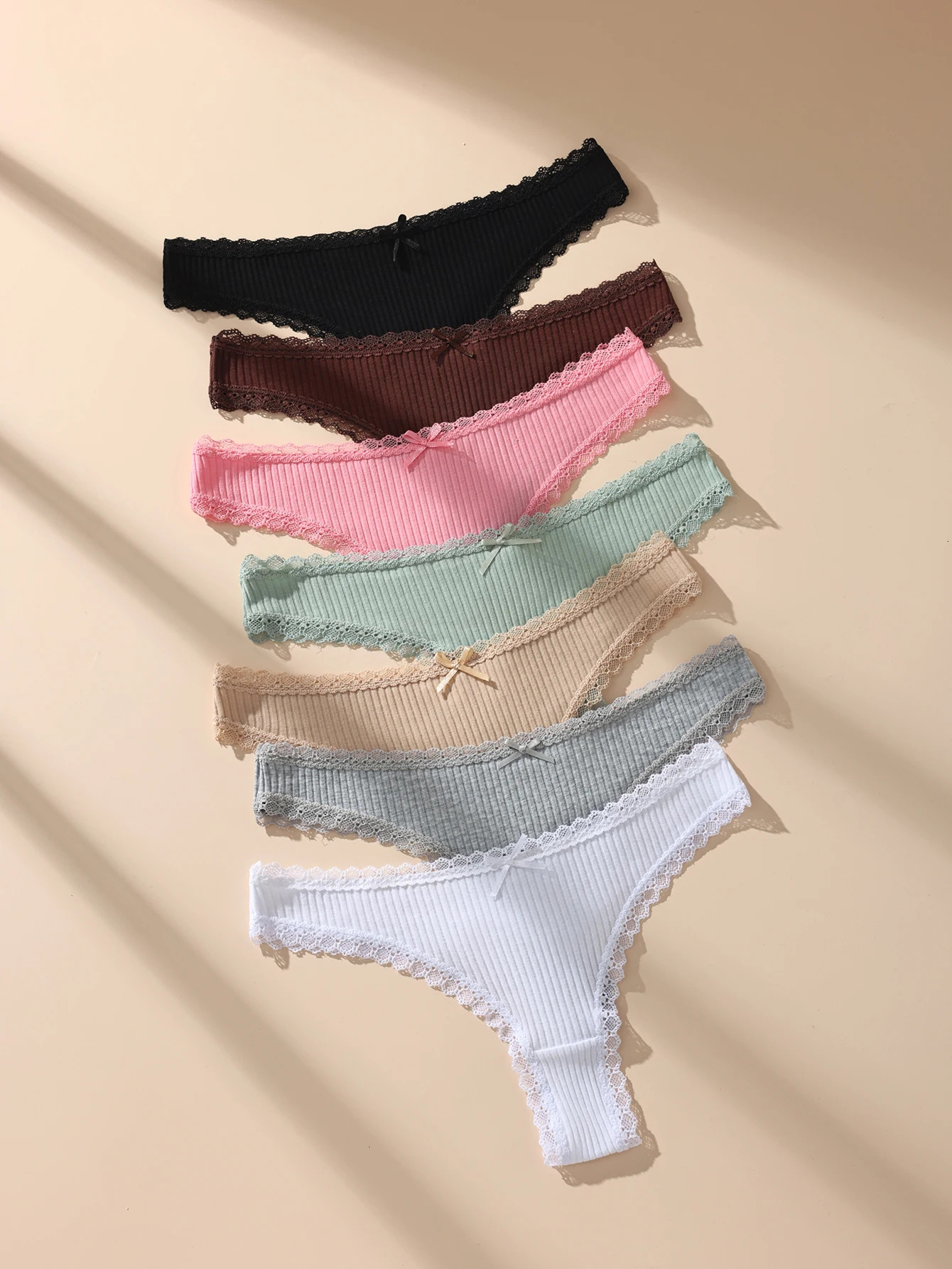 7PcsSet Women Thongs Panties Cotton Sexy Lace Underwear Tanga Solid Pants Plus Size Underpants GStrings Female Lingerie S3XL 260922