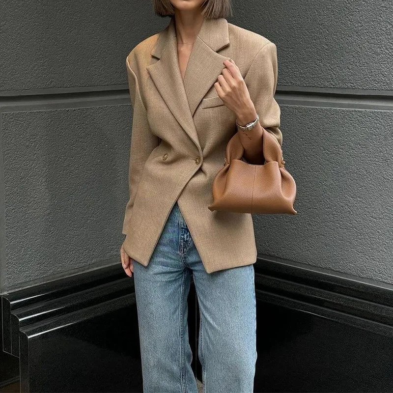 Casual Women Waist Cinching Suit Jackets Chic Lapel Long-sleeved Single Button Short Coats Lady Spring Commute Office Coat 260922