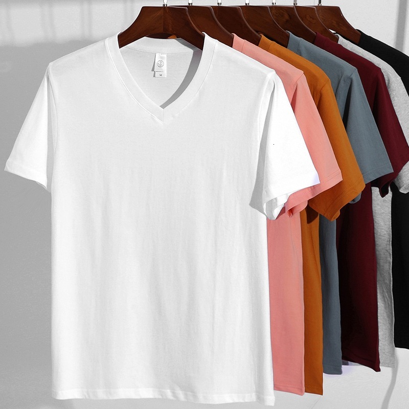 V-neck short-sleeve T-shirt, new summer style, with a heart-shaped neckline, made of pure cotton, solid color, basic design, suitable as an inner la