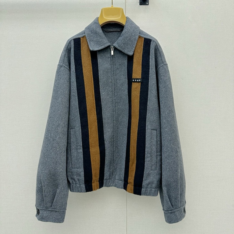 Designer Women Retro Sporty Jacket Striped Lapel Zipper Front Long Sleeve Coat Autumn Winter Warm Street Outing Outwear