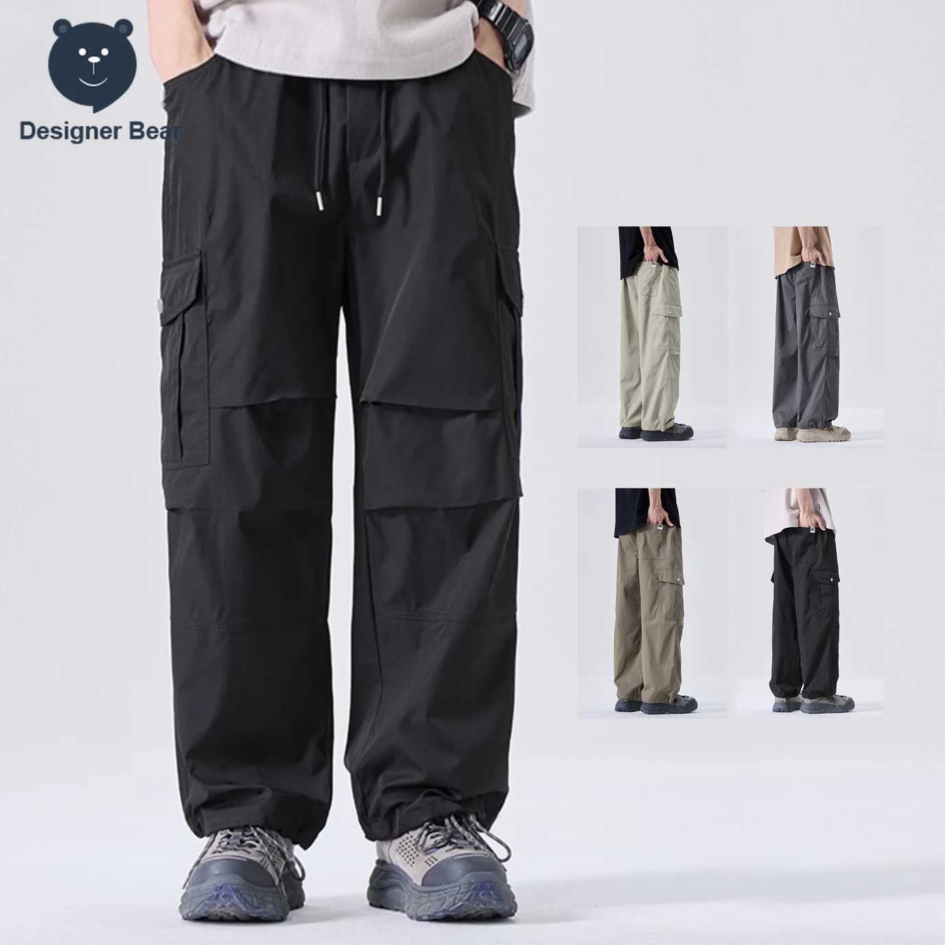 Spring Summer Men's Cargo Pants Baggy Straight Trouser Multi-Pocket Work Outdoor Joggers Hiking Sweatpants Drawstring Foot Mouth S2609234Q9D