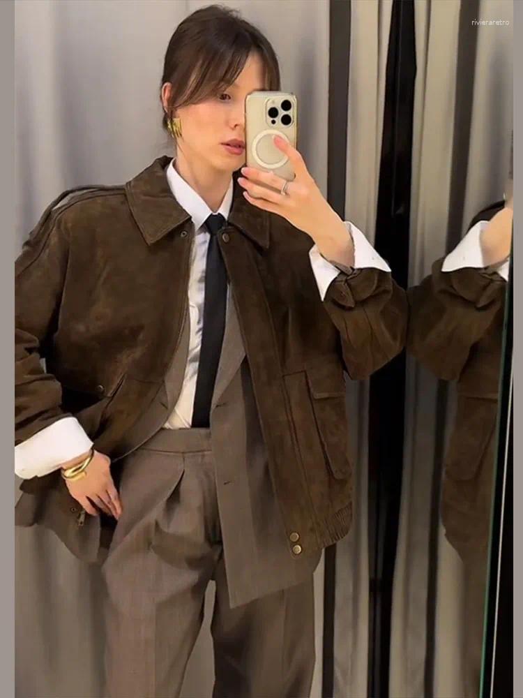 Fashion Women Coat Lapel Pocketrs Faux Leather Zipper Long Sleeve Female Jacket Chic Lady Office Commute 2026 Autumn