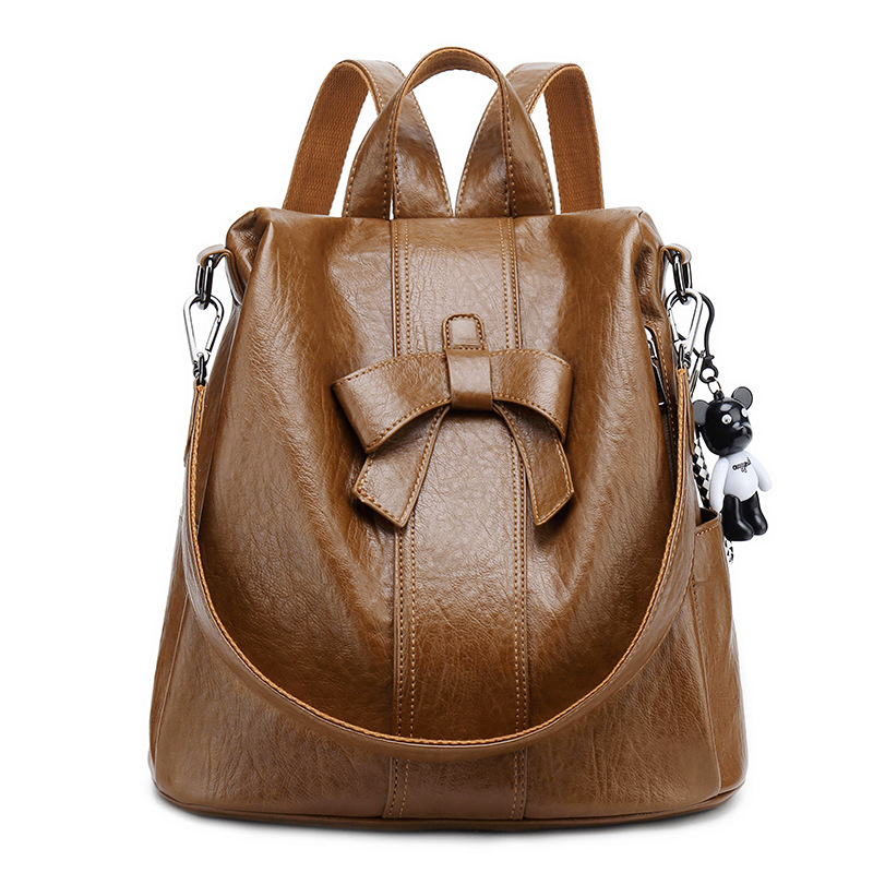 Fashion Women Soft Faux Leather Backpack Bow Decor Convertible Shoulder Bag Large Capacity Casual Travel Daypack