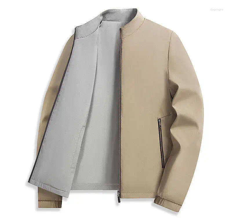 Spring And Autumn Stand Up Collar Jacket Casual Versatile Men's Fashion Coat Middle Aged Light Luxury Top Thin