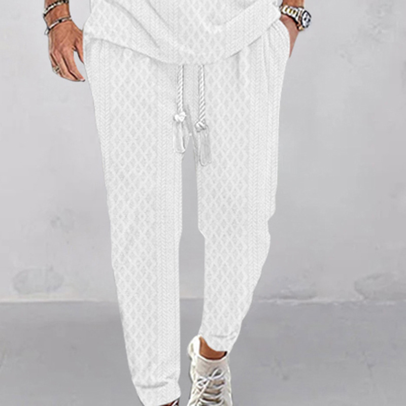 Men's Jacquard Jogger Pants Drawstring Elastic Waist Trousers Loose Fit Casual Sweatpants with Pockets Spring Autumn Plus Size
