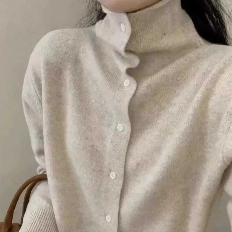 Women's Sweaters French-style high-neck 100 pure cashmere knitted cardigan for women's autumn and winter loose sweater with wool base coat