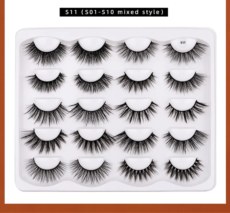3D False Eyelashes Handmade Faux Mink Lashes lightweight soft 10 Styles Dramatic Volume Thick Natural Eyelash Wispy Fluffy Eye