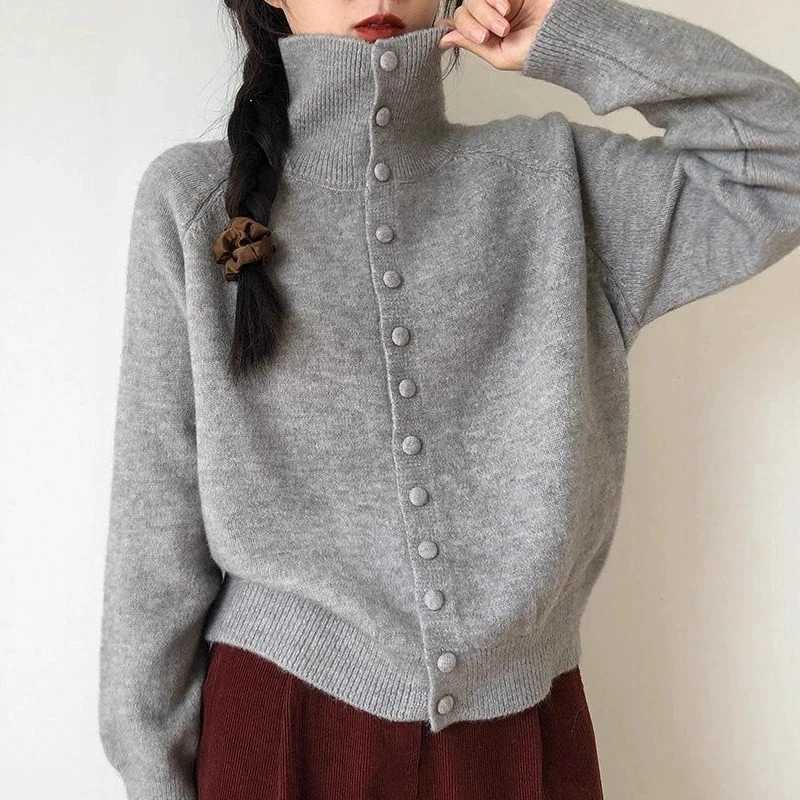 Women's Sweaters Turtleneck Knit Cardigan Women 2026 Autumn Winter New Vintage Korean Single-breasted Cardigans Solid Comfort Soft Loose Sweate