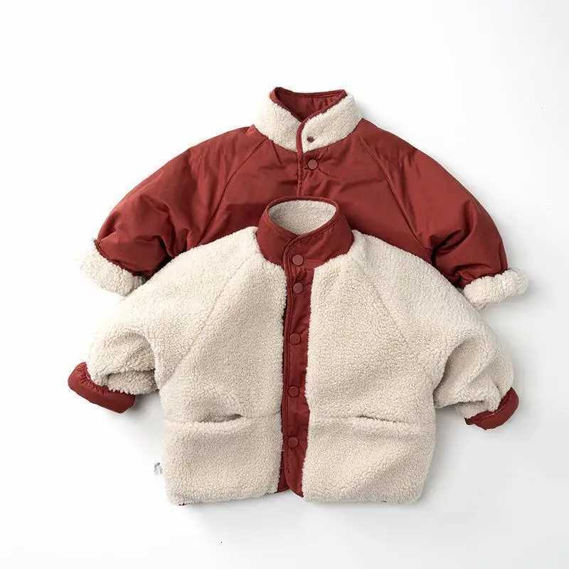 Clothing Sets 2025 Winter New Children Double Sided Jacket Long Sleeve Boys Girls Plus Velvet Thick Coat Solid Kids Lamb Fleece Padded Jacket X26092