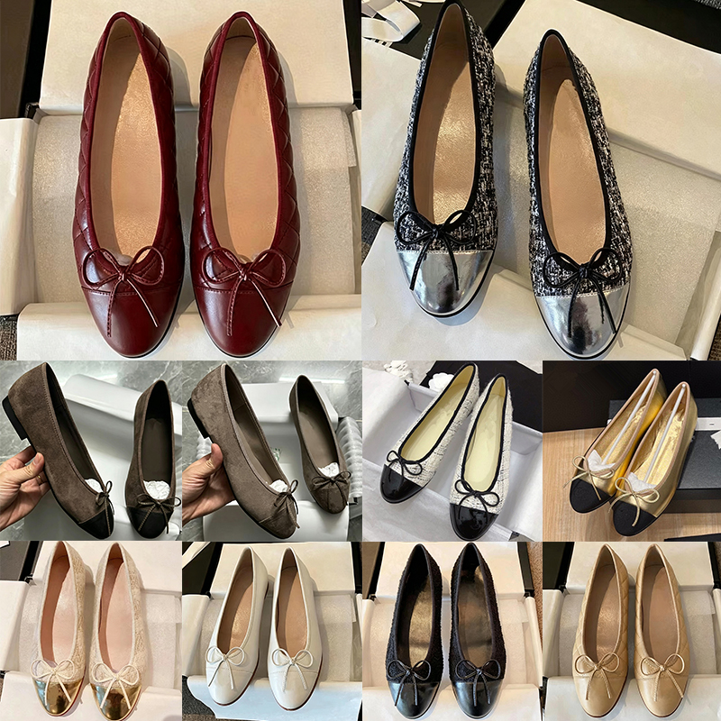 Designer Ballet Flats Women Sandals Quilted Genuine Leather Slip On Ballerina Toe Ladies Fashion Women Bow Ballet Flats 35-40